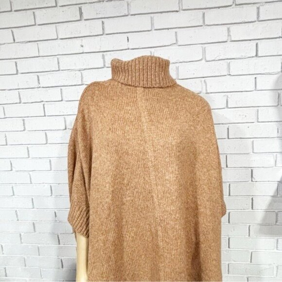 J. Crew Alpaca Blend Relaxed Turtleneck Poncho Sweater Heather Desert Tan - Picture 6 of 9